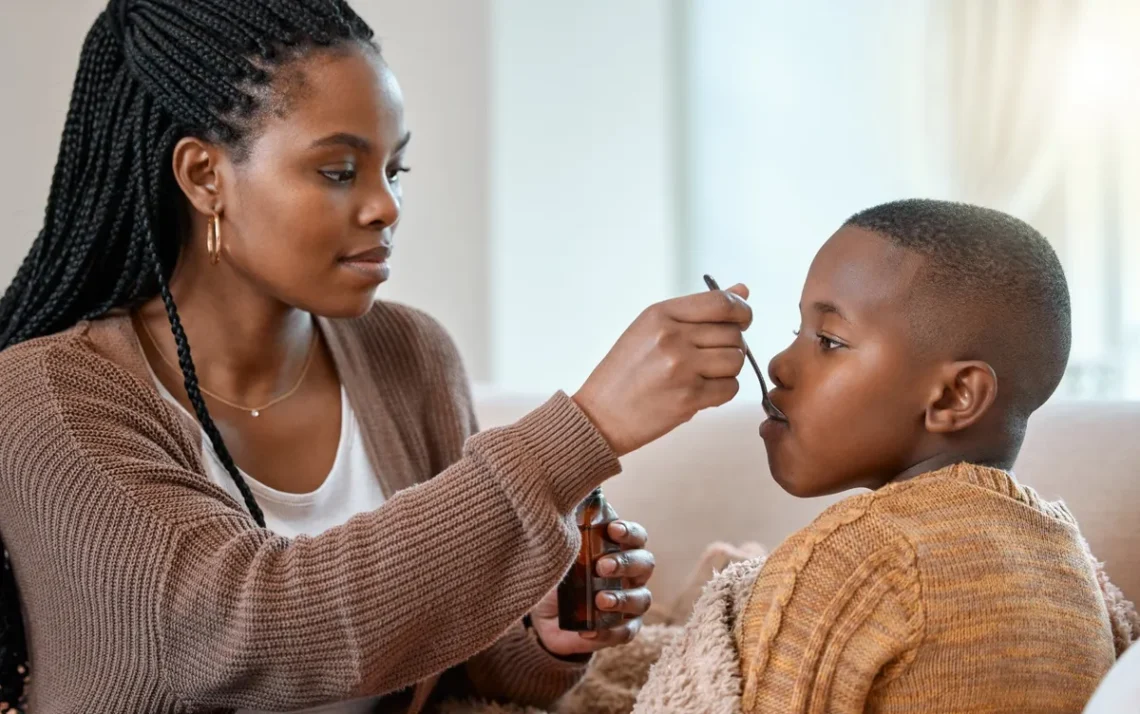 medicação, para gripe, infantil.