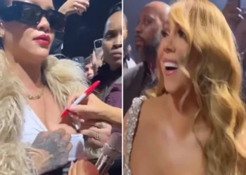 Rihanna vai a show de Mariah Carey e ganha autógrafo no seio — Foto: Reprodução/Instagram - Todos os direitos: © Revista Quem